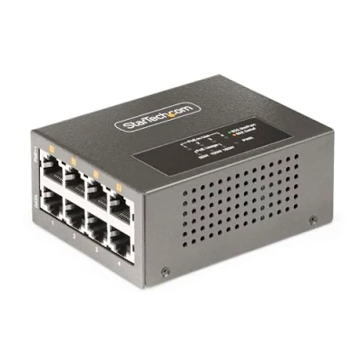 Abbildung von StarTech.com 4 Port Multi Gigabit PoE++ Injector, 5/2.5G Ethernet (NBASE T), PoE/PoE+/PoE++ (802.3af/802.3at/802.3bt), 160W Injektor, Wand /DIN Schienen Montage, POE Adapter (AS445C INJECTOR)