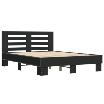 Abbildung von vidaXL Bettgestell, Bett mit Kopfteil für Schlafzimmer, Bettrahmen Lattenrost, Schlafzimmerbett Doppelbett, Schwarz 140x200cm Holzwerkstoff Metall