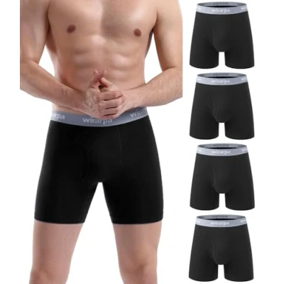 Abbildung von wirarpa Herren Unterhosen Trunks Baumwoll Stretch Boxershorts mit offenem Hosenschlitz, ohne Etikett, für Männer, reguläres Bein, 4er Pack Größe L