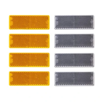 Abbildung von BEIJISTAR Anhänger Reflektoren Kit, 4 x Weiß Gelb Rechteckig Selbstklebend Reflektor, Katzenauge für Torpfosten Zäune LKW RV Wohnwagen