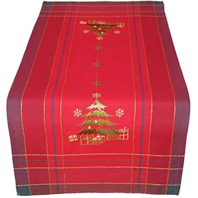 Abbildung von matches21 HOME &amp; HOBBY Tischdecke Tischläufer Stick Christbaum 40x90cm rot (1 tlg)