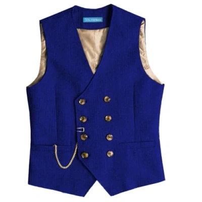 Abbildung von Solovedress Mens Vintage Wolle Anzugweste Regular Fit Weste Anzug für Hochzeit Groomsmen(Royal Blue,XXXL)
