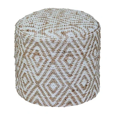 Abbildung von Homescapes handgewobener Chindi Sitzpouf Sitzkissen mit geometrischen Muster, Diamant, Hanf, Beige Weiß, Sierra, 45 x 40cm