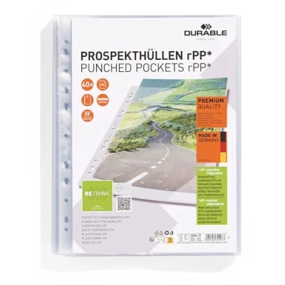 Abbildung von Durable Prospekthüllen A4 in Premiumqualität, aus recyceltem PP, Klarsichthüllen 40 Stück, oben offen, 268619