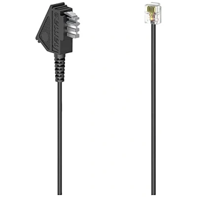 Abbildung von Hama Universal Telefonkabel TAE F Stecker auf RJ11 (Westernstecker, Int. Norm 6P4C, für analoge Endgeräte, Rundkabel Telefondose, Telefon, Router, Modem, 6m) schwarz