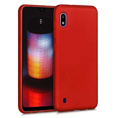 Abbildung von kwmobile Case kompatibel mit Samsung Galaxy A10 Hülle Schutzhülle aus Silikon metallisch schimmernd Handyhülle Metallic Dunkelrot