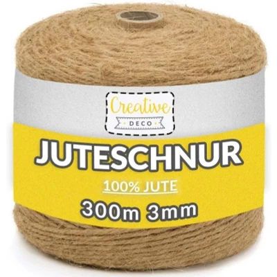 Abbildung von Creative Deco Juteschnur 300 m 2 3 mm lagig Jutekordel Jutegarn Paketband Bastelgarn, 300,00 m, Auf Spule
