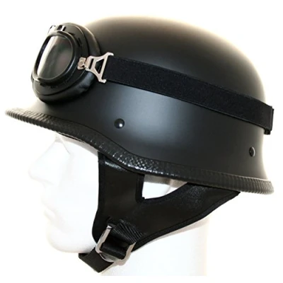 Abbildung von ATO Helme Oldtimer Motorradhelm mit Fliegerbrille Wehrmachtshelm (M 57/58cm, Schwarz matt)