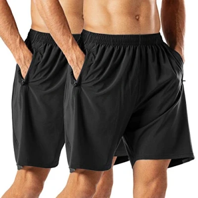 Abbildung von HMIYA Herren Sport Shorts Schnell Trocknend Kurze Hose mit Reißverschlusstasch (Schwarz,6XL)