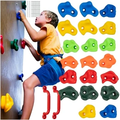 Abbildung von KRUZZEL Klettergriffe Kinder Indoor Bunt 22 Stück 2 Griffe + Schrauben bis 150 kg Interne und Klettergerüst Outdoor Zubehör für Kletterwand 25395