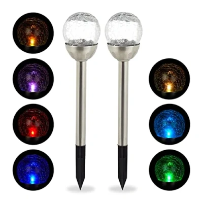 Abbildung von Relaxdays Gartenleuchte Glaskugel im 2er Set, LED Solarleuchten in Bruchglas Optik, Farbwechsel, inkl. Erdspieß, silber