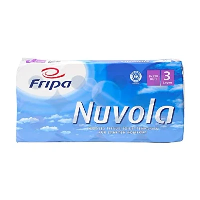Abbildung von Fripa Toilettenpapier Nuvala, 3 lagig, hochweiß, 1200801, 4000883000070, 1 Packung = 8 Rollen à 250 Blatt