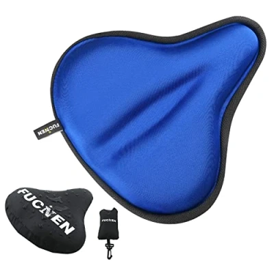 Abbildung von FUCNEN Fahrradsattel Überzug Blau Sattelbezug Fahrrad Gel für Heimtrainer Breit Weich Bequem Sitzpolster Gelsattel Damen überzug 27 x 25Cm