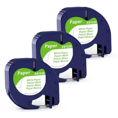 Abbildung von 3x MarkField Kompatibel mit Dymo LetraTag Etikettenband Papier, 12mm x 4m Paper für LT 100H 100T XR 200B, Schwarz auf Weiß Etikettierpapier