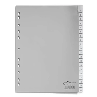 Abbildung von Durable Ordnerregister aus PP (Tabe blanko, für A4) 20 Blatt, grau, 644310