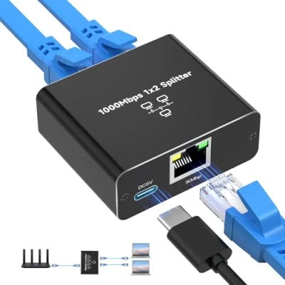 Abbildung von NEUTYPECHIC LAN Splitter 1 auf 2, 1000Mbps Aluminium Verteiler Switch 2Port, Ethernet RJ45 Netzwerk mit Type C für Computer, Laptop, Switch, Router, Netzwerksteckdose, TV Box
