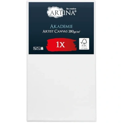 Abbildung von Keilrahmen Leinwand zum Bemalen 80x140 cm Artina FSC® Leinwände für Acrylfarben Canvas 100% Baumwolle bespannte Set malen Acryl Rahmen Weiß