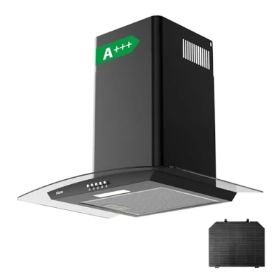 Abbildung von CIARRA CBCB6506B A+++ Dunstabzugshaube 60cm Umluft 650m3/h mit CBCF004 Aktivkohlefilter Abluft Wandhaube Glas LED Beleuchtung Wandabzugshaube Abzugshaube Schwarz