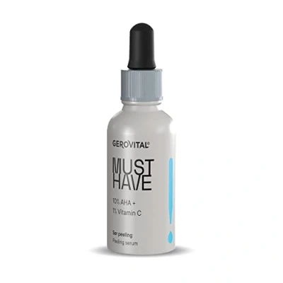 Abbildung von Gerovital Must Have Peeling Serum mit 10% AHA und 1% Vitamin C, Gesichtsserum, peelt, hellt auf reduziert Hautunreinheiten, glättet regeneriert die Haut
