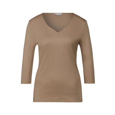 Abbildung von Street ONE Shirt MIT Herzausschnitt Langarmshirt, Damen, Größe: 44, Beige