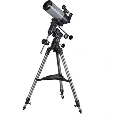 Abbildung von Bresser Teleskop FirstLight 100/1400 Maksutov mit Smartphone Kamera Adapter inklusive Montierung, Stativ und Zubehör