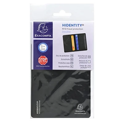 Abbildung von Exacompta Ref 5402E Hidentity RFID Doppel Kreditkarten Schutzhülle 95 x 125 mm groß, 2 Seiten, geeignet für schützt vor betrügerischem Kartenlesen,Schwarz