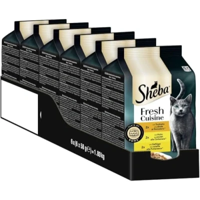 Abbildung von SHEBA Portionsbeutel Katzennassfutter Multipack Fresh Cuisine Taste of Rome mit Truthahn und Huhn, 6x6x50g Feines Katzenfutter aus Huhn
