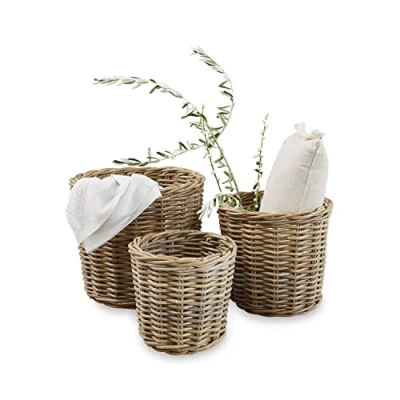 Abbildung von Loberon Korb 3er Set Avar, DREI Größen, Handgeflochten, Zeitloser Landhaus Look, Langlebiges Design, Ordnungshelfer, Aufbewahrung, Rattan, braun