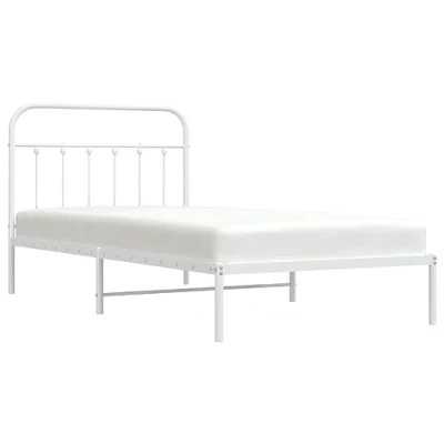 Abbildung von vidaXL Bettgestell, Bettrahmen mit Kopfteil Lattenrost, Metallbett Bett für Schlafzimmer, Einzelbett Gästebett, Metall Weiß 100x200cm