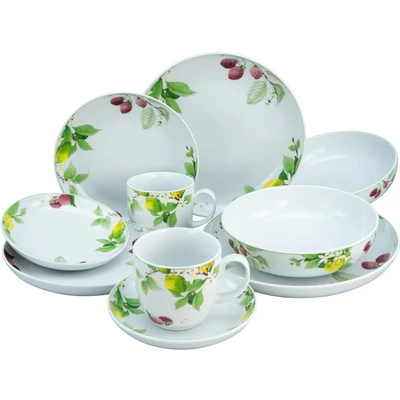 Abbildung von CreaTable Kombiservice &quot;Geschirr Set Royal Orchard&quot;, (Set, 10 tlg., Kaffeeservice und Tafelservice im Set, für 2 Personen), Service, mit hübschen Obstdekor, Teile, Personen