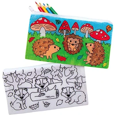 Abbildung von Baker Ross AX206 Waldtiere Federmäppchen aus Stoff zum Ausmalen 4 Stück, Kreativsets und Bastelbedarf für Kinder Basteln Dekorieren zur Winterzeit