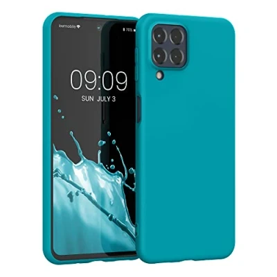 Abbildung von kwmobile Hülle kompatibel mit Samsung Galaxy M53 5G weiches TPU Silikon Case Cover geeignet für kabelloses Laden Petrol matt