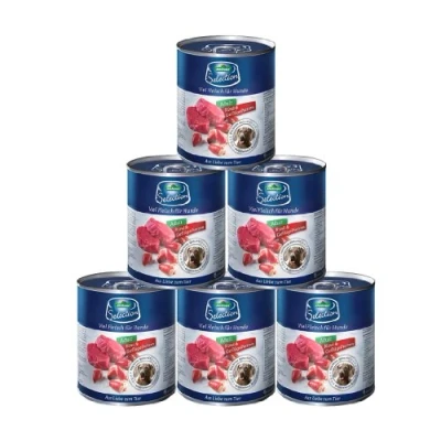 Abbildung von Dehner Premium Hundefutter, Nassfutter getreidefrei, für ausgewachsene Hunde, Rind / Geflügelherzen, 6 x 800 g Dose (4.8 kg)