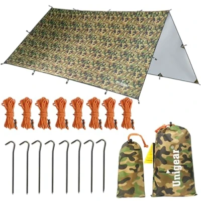 Abbildung von Unigear Tarp Rain Fly Regenschutzplane, wasserdicht, Wanderschuppen, faltbar, leicht, für Camping und Schutz vor Regen, Schnee Sonne