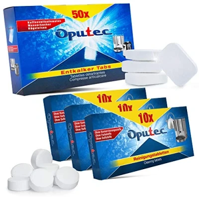 Abbildung von Oputec Reinigungsset Kaffeemaschine (50 Entkalker Tabs + 30 Reinigungs Tabs) Entkalkungstabletten (Kaffeemaschinen Reinigungsset)