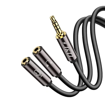 Abbildung von J&amp;D 3,5 mm to 2x Kabel, Vergoldet [Kupfergehäuse] [Heavy Duty] 3,5mm 1/8 TRRS Männlich auf 2 x TRS Weiblich Stecker Kopfhörer Mikrofon Audio Y Splitter Kabel 0.2 Meter