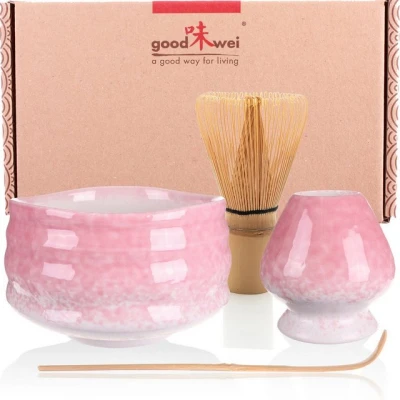 Abbildung von Goodwei Teeservice Matcha Set &quot;Sakura&quot; 80 mit Teeschale, Matchabesen und Besenhalter (4 tlg), 1 Personen, Keramik