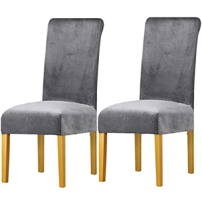 Abbildung von LANSHENG Stretchy Stuhlbezüge für Esszimmerstühle, Stretch Spandex mit Gummiband Stuhlbezug,Velvet Large Dining Chair Schonbezüge Restaurant Hotel Party Bankett (Hellgrau,2 Pack(M))