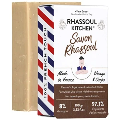 Abbildung von Feste Seife aus MONSIEUR BARBIER Rhassoul Gesicht &amp; Haut Französisch, natürlich und vegan reinigt entgiftet auf Basis von Ton, Sheabutter Rizinusöl 100 g