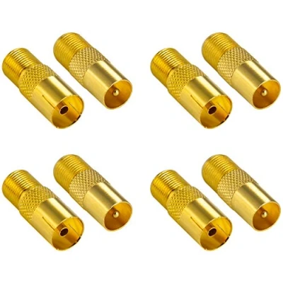 Abbildung von Poppstar 8X SAT Adapter Koax Antenne (F Buchse, 4X auf IEC Antennenstecker, Antennenbuchse), Coax Kupplung für Koaxialkabel Antennenkabel, vergoldet