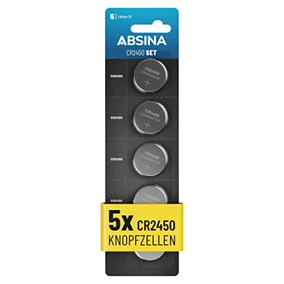 Abbildung von ABSINA CR2450 Knopfzelle 5er Pack CR 2450 3V Knopfzellen auslaufsicher Knopfzelle, (1 St)