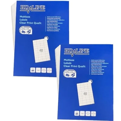 Abbildung von Hd line Universal Etiketten 2 Packungen, 52,5 x 29,7 mm, 100 Blatt, 8000 Stück, selbstklebend, bedruckbar, matt, blanko Papier Klebeetiketten Aufkleber, 40 pro A4 Bogen, weiß