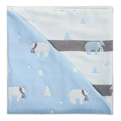 Abbildung von Hayisugar Baby Decke Kuscheldecke, super weich,110x110cm, 100% Baumwolle, 6 lagig, Babydecke, Kinderwagendecke, Einschlagdecke, Kinderdecke,Erstlingsdecke, Blau Eisbär