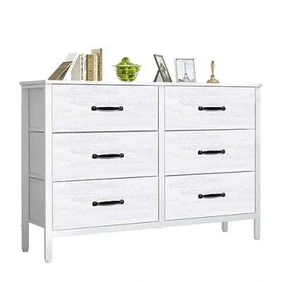 Abbildung von LYNCOHOME Kommode mit Schubladen, aus Stoff, Sideboard TV Schrank 6 Stoffschubladen, Aufbewahrungsschrank Schlafzimmer Schubladenschrank Küche Ordnungsmöbel für Büro Flur