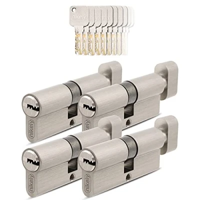 Abbildung von GERCAR Pro Gleichschließend 4 Knaufzylinder 30/30 Set 4x Schließzylinder mit Knauf inkl. 20 Schlüssel 60 mm Türschloss Zylinderschloss 4er Zylinder Länge: 60mm, A:30 B:30 Messing matt massiv
