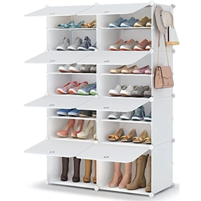 Abbildung von HOMIDEC Schuhregal, 7 stufiger Schuhschrank Schuhaufbewahrung für 28 Paar Schuhe und Stiefel, Kunststoff Schuhregale Schuh Organizer Flur Schlafzimmer Eingang, Weiß