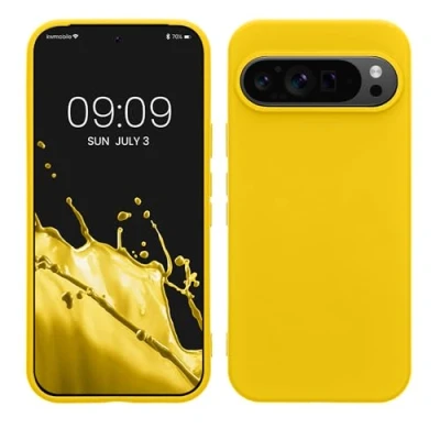 Abbildung von kwmobile Hülle kompatibel mit Google Pixel 9 / Pro gummierte TPU Silikon Handyhülle Schutzhülle für kabelloses Laden Case in Strahlend Gelb
