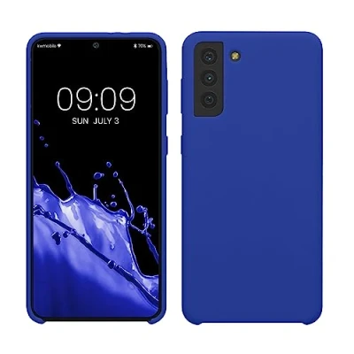 Abbildung von kwmobile Hülle kompatibel mit Samsung Galaxy S21 Plus Silikon Handy Case Handyhülle weiche Oberfläche kabelloses Laden Baltik Blau