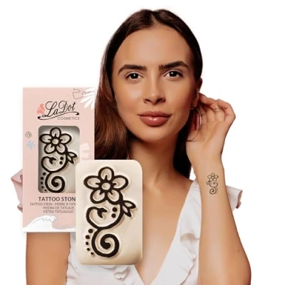 Abbildung von LaDot Tattoo für Kinder und Erwachsene, temporäre hautfreundliche fake Tattoos, Stempel ohne Nadeln Körper Arm, wasserfest, Keramikstempel Kringelblume