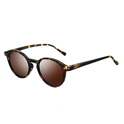 Abbildung von ZENOTTIC Sonnenbrille Polarisiert Rund Retro Klassisch UV 400 Schutz Vintage Rahmen für Herren Damen (MATT SCHILDKRÖTE + BRAUN)